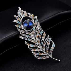 Vintage Alloy Peacock Feather Brooch For Women Colorful Rhinestone Inlaid Fashion Crystal Breastpin Clothing Accessories