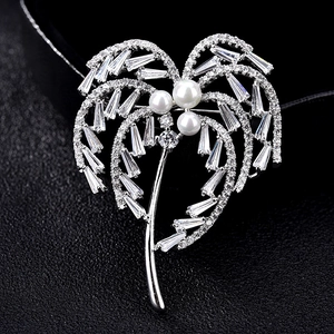 Élégante Broche Cocotier en Cuivre Avec Zircone Incrusté Épingle Palmier Avec Künstliche Perles d'Imitation Bijoux Tropicaux pour Mariage Banquet Femme
