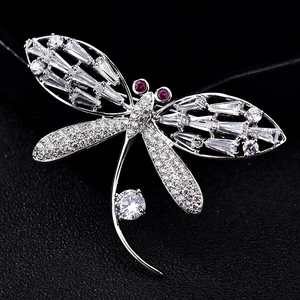 Sophisticated Copper Zirconia Dragonfly Brooch Animal Design Pin For Men Women Suit Coat Dress Jewelry Accessory Gift