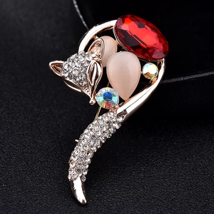 Elegant Alloy Cute Fox Brooch For Women Luxury Rhinestone Opal Animal Corsage Red Crystal Suit Pin Jewelry Accessory Gift