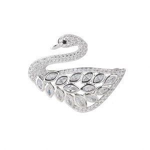 Elegant swan brooch with silver-tone metal and shimmering crystal stones for women