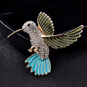 Fashion Alloy Enamel Hummingbird Brooch For Women Rhinestone Inlaid Bird Lapel Pin Vintage Jewelry Accessories Gift