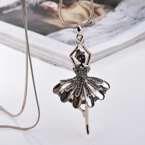 Elegant Ballet Dancer Pendant Necklace For Women Alloy Rhinestone Long Sweater Chain Snake Chain Fashion Accessory Jewelry
