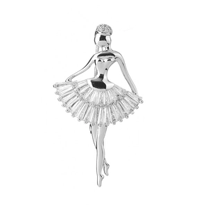 Broche danseuse de luxe en métal argenté ornée de pierres de zircone étincelantes