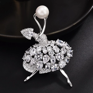 Broche Danseuse de Ballet Élégante pour Femmes en Cuivre Incrusté de Zircone et Künstliche Perle Broche de Corsage Clip d'Écharpe Bijoux Cadeau