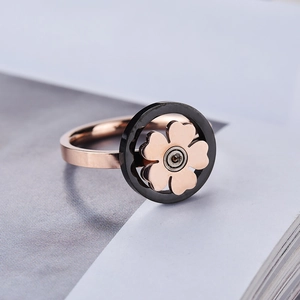 Rotatable Flower Snowflake Ring for Women Rose Gold Two-Tone Titanium Steel Fidget Ring Fashion Jewelry Valentine's Gift