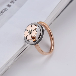Rotating snowflake open ring in rose gold and black finish for women stylish design