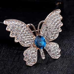 Vintage Legierung Schmetterling Brosche Für Damen Gold Strass Blau Kristall Elegant Tier Brosche Anstecknadel Schmuck Geschenk