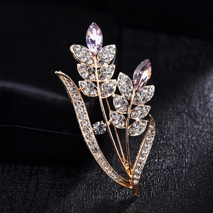 Korean Style Vintage Alloy Wheat Ear Brooch For Women Elegant Artificial Pearl Rhinestone Flower Lapel Pin Jewelry Accessory