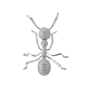 Elegant ant shaped zircon brooch with micro-pave setting on a minimalist silver base
