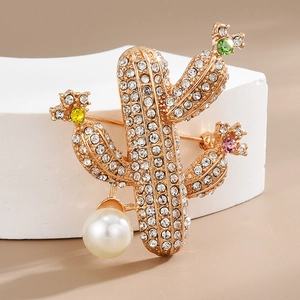 Élégante Broche Cactus en Alliage Avec Strass Scintillants et Künstliche Perle Pour Femme Mode Plante Corsage Bijoux Accessoire