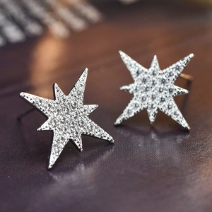 Korean Fashion Sparkling Zirconia Star Stud Earrings With 925 Sterling Silver Earring Post Elegant Silver Earrings For Women Party Jewelry
