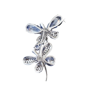 Broche libellule argentée avec ailes en cristal bleu et fermoir à épingle sécurisé