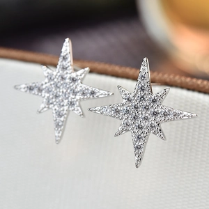 Minimalist silver star stud earrings with sparkling cubic zirconia pavé setting