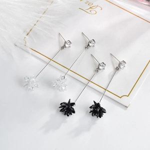Eleganti orecchini lunghi con nappe di cristallo bianco e nero e pendenti di zircone a stella