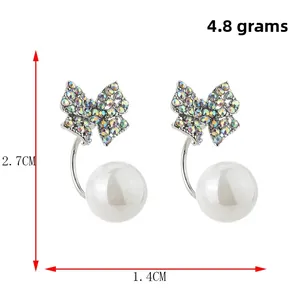 Orecchini a fiocco con perle e strass, peso 4,8 g, dimensioni 2,7 cm per 1,4 cm