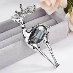 Eleganter silberner Hirsch-Brosche mit grauem Kristall und Strass in Geschenkbox