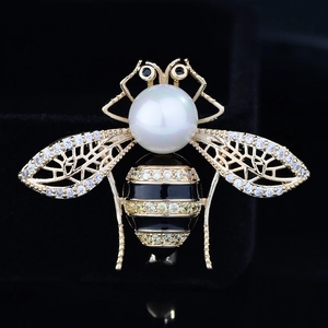 Eleganter Zirkonia Bienen Broschen Anstecker Mit Künstlicher Künstliche Perle Exquisite Kupfer Tier Anstecknadel Damen Modeschmuck Dekor