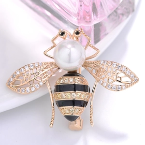Eleganter Gold-Bienen-Anstecknadel mit weißer Perle und Kristallen für Damen-Blazer