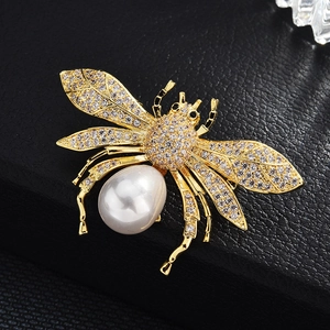 Eleganter Bienen Brosche Kupfer Zirkon Kunstperle Eingelegt Pin Für Damen Mode Insekten Tier Brustnadel Bankett Kleidung Dekor