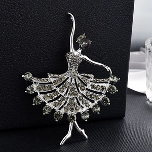 Elegant Ballet Dancer Brooch For Women Silver Alloy Inlaid With Black Rhinestones Exquisite Dress Pin Wedding Jewelry Gift