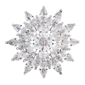 Elegant marquise-cut zircon snowflake brooch with silver finish on a clean white background