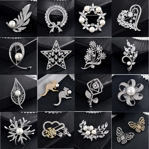Collection élégante de broches en zircon et alliage argenté aux motifs fleurs et animaux
