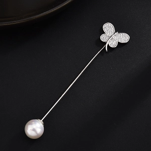 Elegante Kupfer Zirkonia Muschel Blume Tier Stick Pin Brosche Gold Silber Überzogene Strass Künstliche Perle Reversnadel Für Damen Anzug Zubehör
