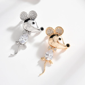 Sparkling Zirconia Mouse Animal Brooch Pin Gold Silver Plated Copper Zodiac Mouse Corsage For Women Party Jewelry Gift