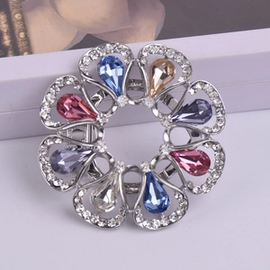 Elegant Alloy Floral Brooch Pin With Colorful Rhinestones Round Scarf Clip Pin For Women Fashion Suit Coat Jewelry Accessories