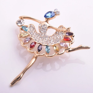Elegant Ballet Dancer Brooch Alloy Colorful Crystal Rhinestone Dancing Girl Pin For Women Fashion Jewelry Gift