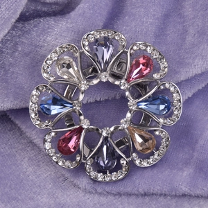 Colorful crystal flower brooch with multicolored rhinestones on silver metal base
