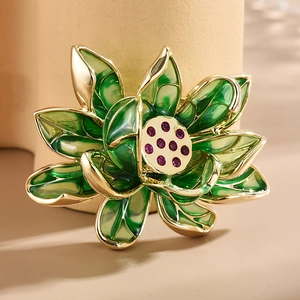 Vintage Lotus Blume Brosche Für Damen Herren Emaille Tropföl Kupfer Strass Nadel Chinesischer Stil Blumen Schmuck Zubehör