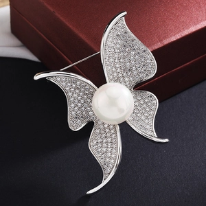 Eleganter Schmetterling Eule Künstliche Perle Brosche Kupfer Zirkonia Tier Anstecknadel Für Damen Hochzeit Party Kleidung Schmuck