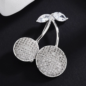 Elegant Copper Zirconia Cherry Brooch Fruit Shape Fashion Corsage Pin High End Jewelry Accessory For Coats Suit Dress Women