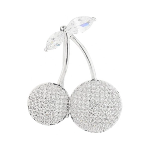 Elegant cherry brooch with sparkling zircon pavé and marquise crystals on silver base