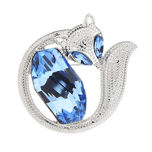 Eleganter Fuchs-Brosche-Anhänger mit himmelblauem Kristall und Silberauflage