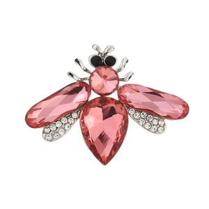 Broche abeille exquise en cristal rose avec base en alliage argenté et strass blancs