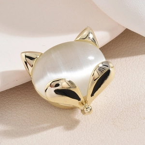Broche Renard de Style Coréen Avec Pierre de Chat Synthétique et Zirconia Cuivre Électroplaqué Épingle Mode pour Femmes