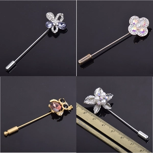 Elegant Alloy Stick Pin Brooch Rhinestone Faux Artificial Pearl Owl Cross Flower Lapel Pin For Men Women Banquet Wedding Decoration