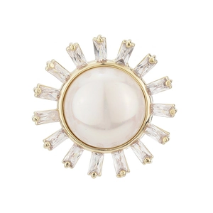 Fashionable shell pearl magnetic brooch with zircon sunflower design in gold finish