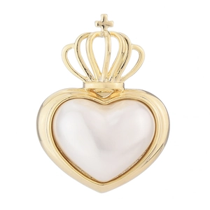 Elegant gold crown and heart pearl brooch pin with royal vintage style on white background
