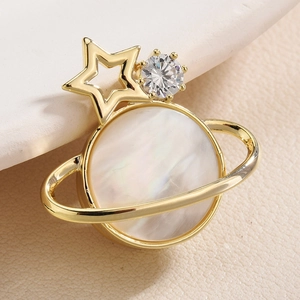Planet Stern Magnet Brosche Perlmutt Zirkon Gold Plattiertes Kupfer Anti-Exponierung Pin Für Damen Mode Schmuck