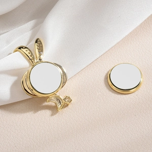 Golden rabbit magnetic brooch with pearl finish and crescent moon charm for shirts