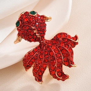 Vintage Chinesischer Stil Goldfisch Brosche Für Damen Legierung Emaille Rot Kristall Strass Nadeln Elegant Hochzeit Schmuck