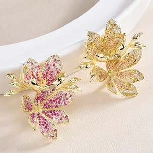 Elegant Zircon Flower Brooch Copper Inlaid Gradient Colorful Floral Pin For Coat Suit Dress Women Jewelry Accessory