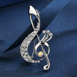 Elegant Alloy Treble Clef Music Note Brooch With Rhinestones And Faux Artificial Pearl Silver Tone Fashion Jewelry Pin For Women Men