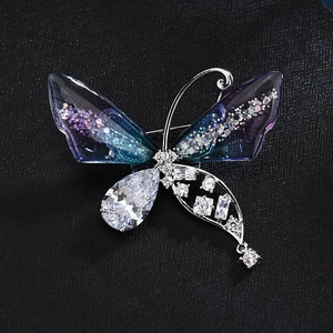 Exquisite butterfly brooch with gradient blue wings and premium sparkling zircon stones