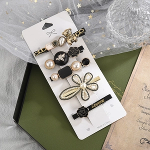 Set de 5 barrettes vintage françaises avec ours doré, fleur de perles et motif abeille