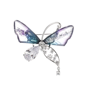 Elegant butterfly brooch with purple gradient wings and sparkling zircon stone inlay